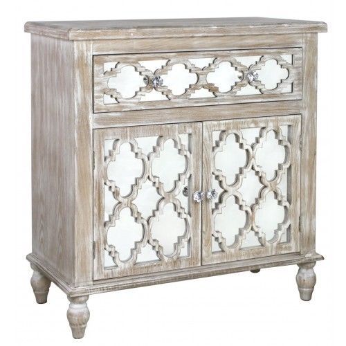 ANTIQUE STYLE WOOD SMALL SIDEBOARD WITH MIRRORED FRONT, MIRRORED .