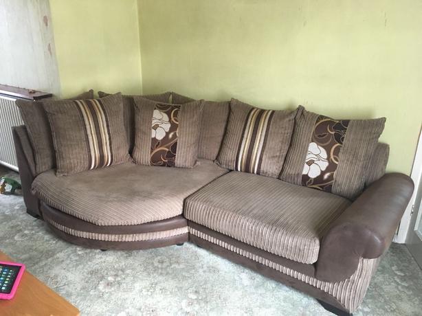 3 seater sofa and cuddle chair and half moon footstool Tipton, Dudl