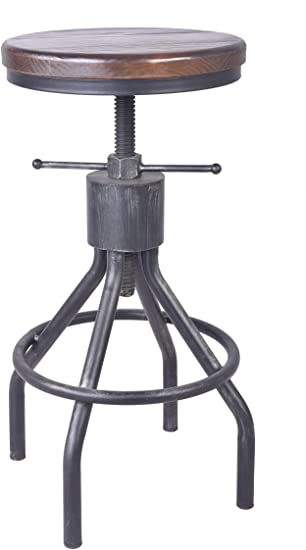Amazon.com: LOKKHAN Adjustable Round Wood Metal Pipe Stool-Vintage .