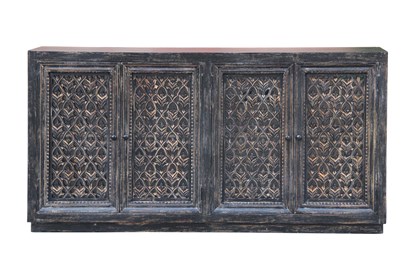 Antique Black Perforated 4 Door Sideboard | Living Spac