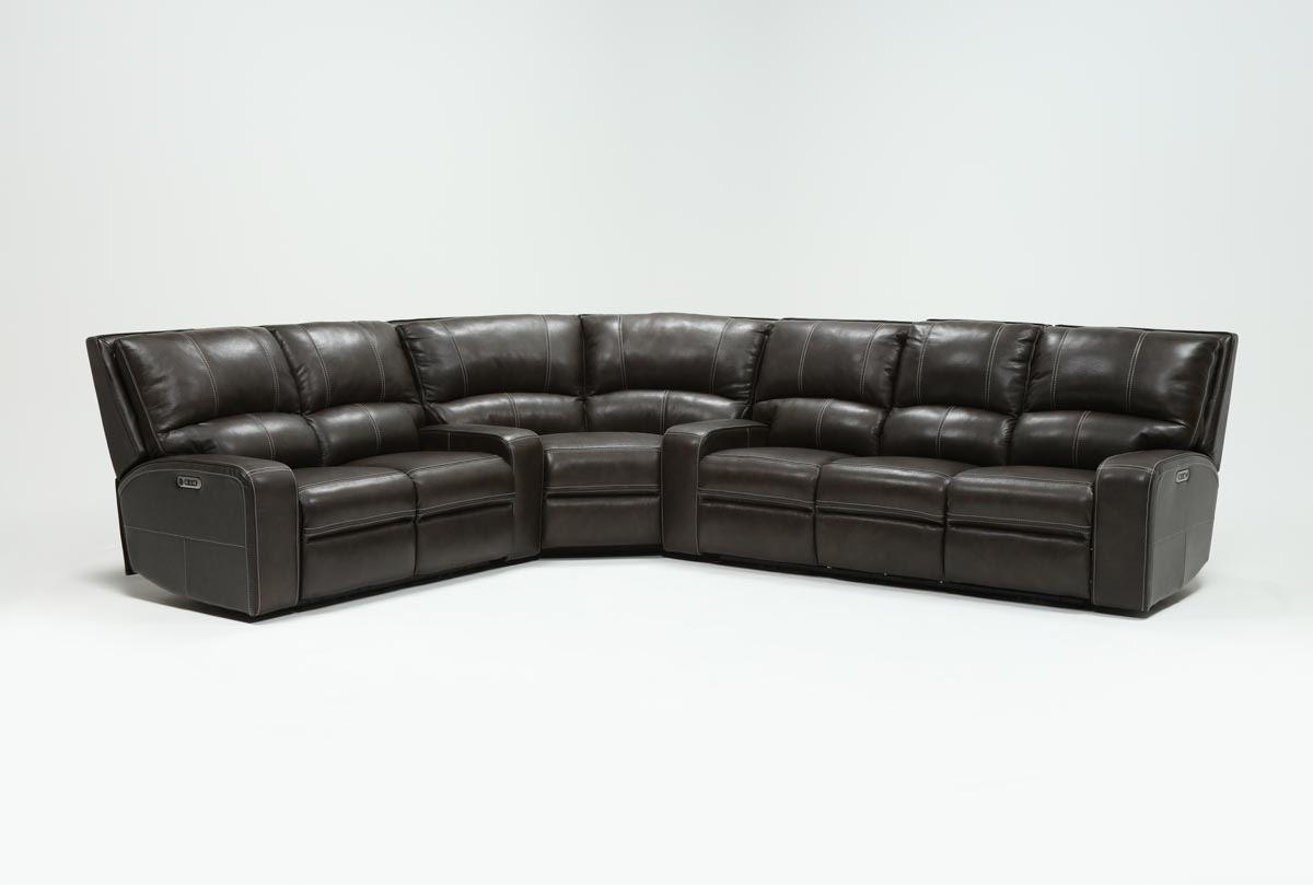 Clyde Grey Leather 3 Piece Power Reclining Sectionals With Pwr Hdrst Usb