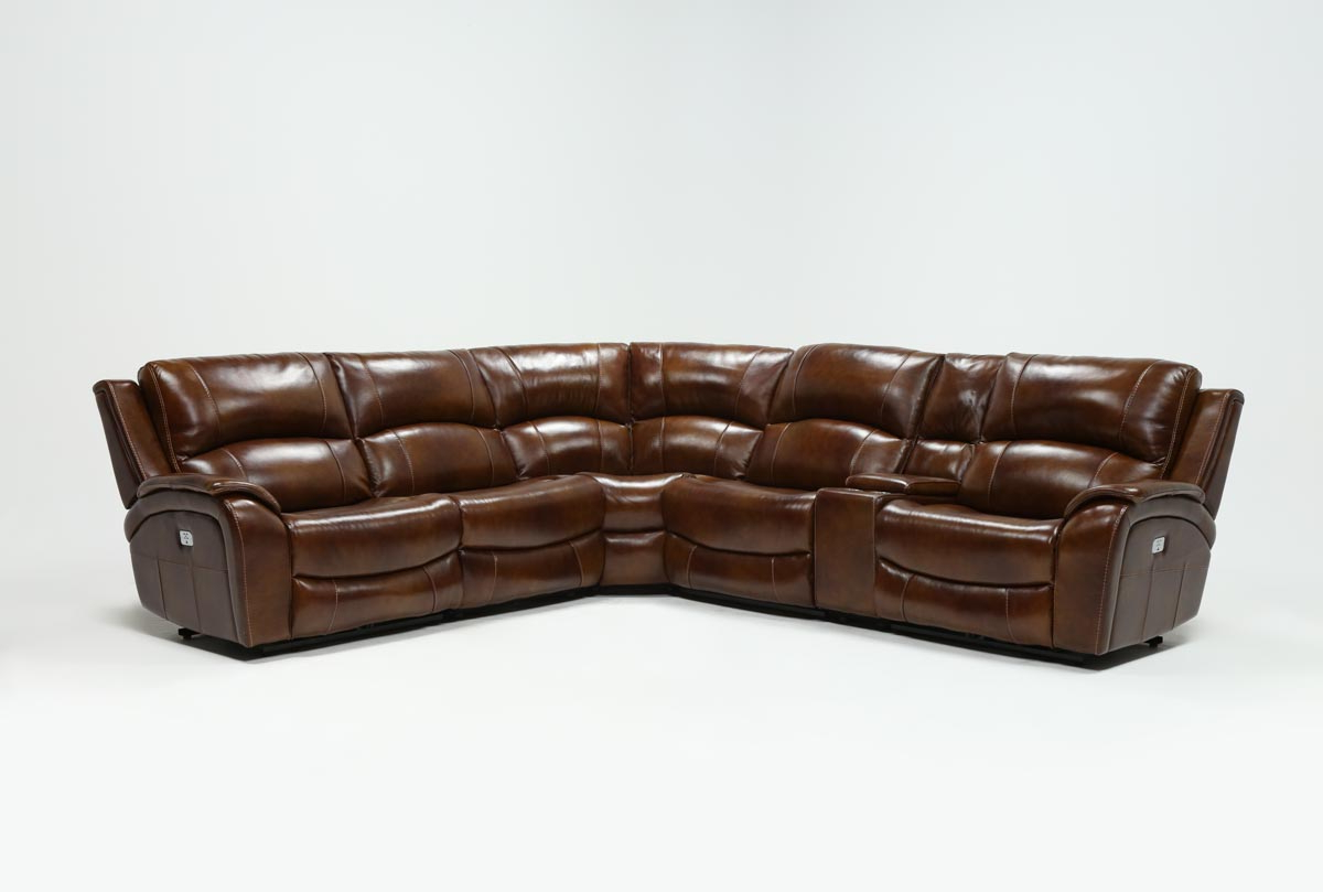 Travis Cognac Leather 6 Piece Power Reclining Sectionals With Power
  Headrest Usb