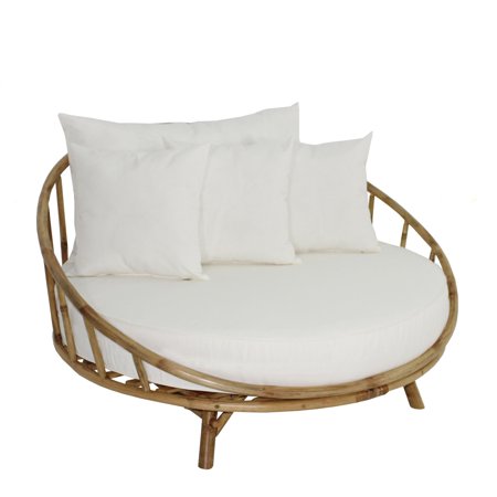 Statra Bamboo Round Accent Sofa Chair with Cushion and Throw .