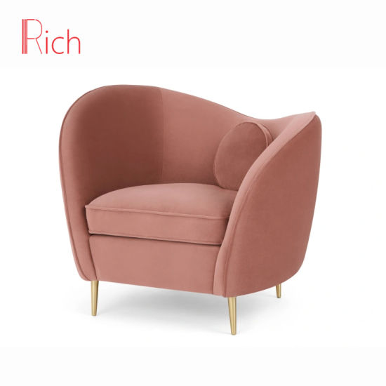 Comfortable Gold Metal Legs Accent Sofa Chair Fabric Pink Living .