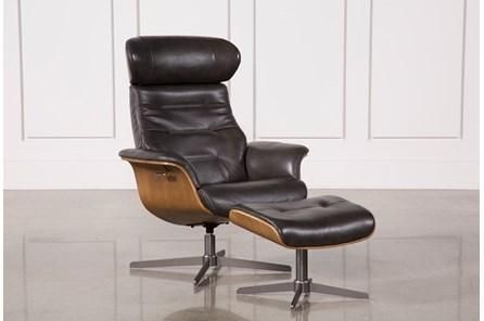 Amala Dark Grey Reclining Swivel Chair with Adjustable Headrest .