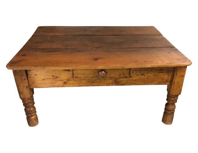 Antique English Pine Coffee Table with Drawer • The Local Vau
