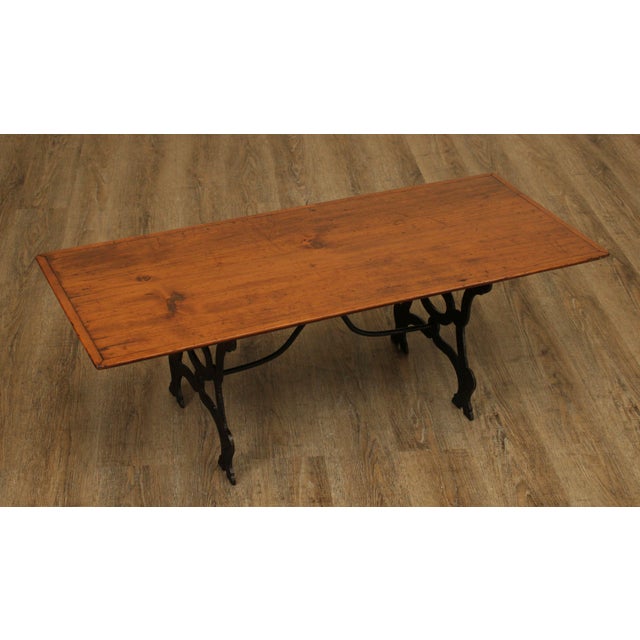 Antique Pine Top Wrought Iron Base Coffee Table | Chairi