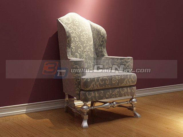 Vintage French Fabric Sofa Chair 3d model - CadN