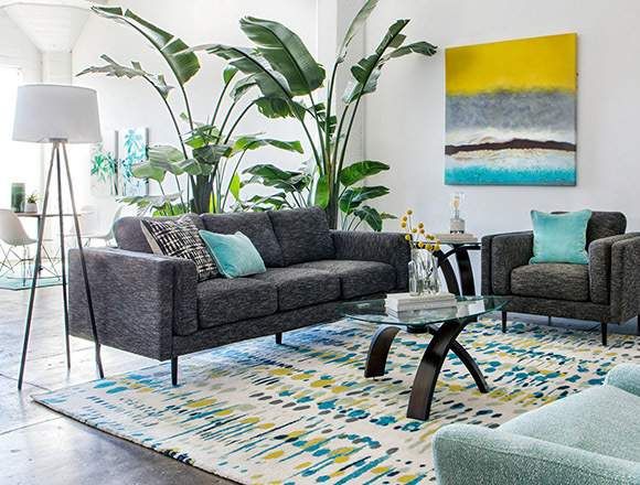 coastal Living Room with Aquarius Dark Grey Sofa | Gray sofa .