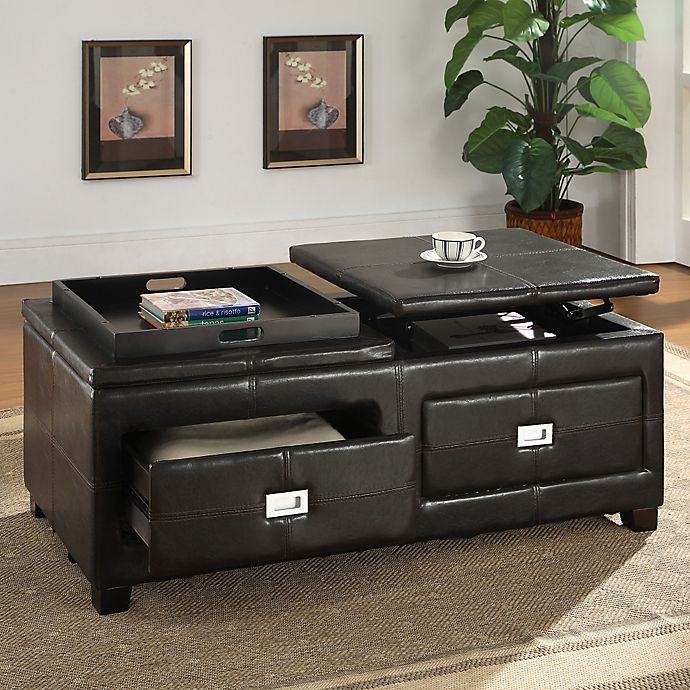 Baxton Studio Lift-top Cocktail Ottoman Table in Dark Brown | Bed .