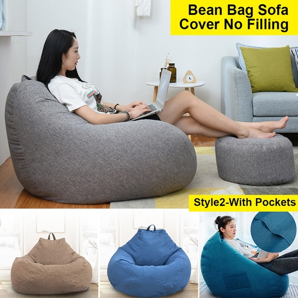 3 Sizes Large Bean Bag Sofa Cover with Pockets Lounger Chair Sofa .