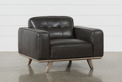 Caressa Leather Dark Grey Chair | Living Spac