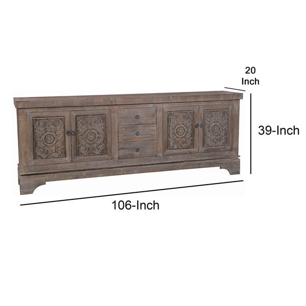 Shop Engraved Reclaimed Wood Sideboard with 3 Drawers and 4 Doors .