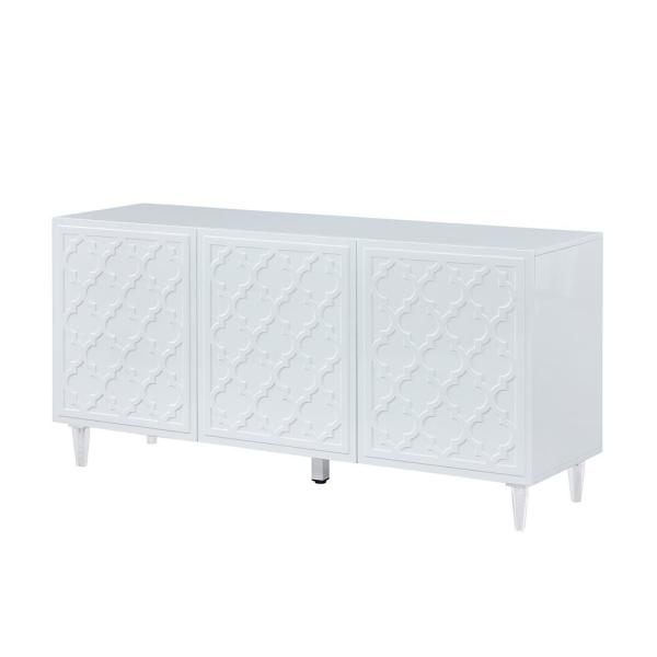 Boyel Living White Sideboard Fully-Assembled 3-Door Accent Storage .
