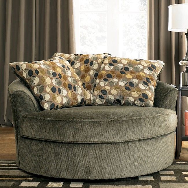 Kirkwood - Charcoal Oversized Swivel Accent Chair | Round swivel .