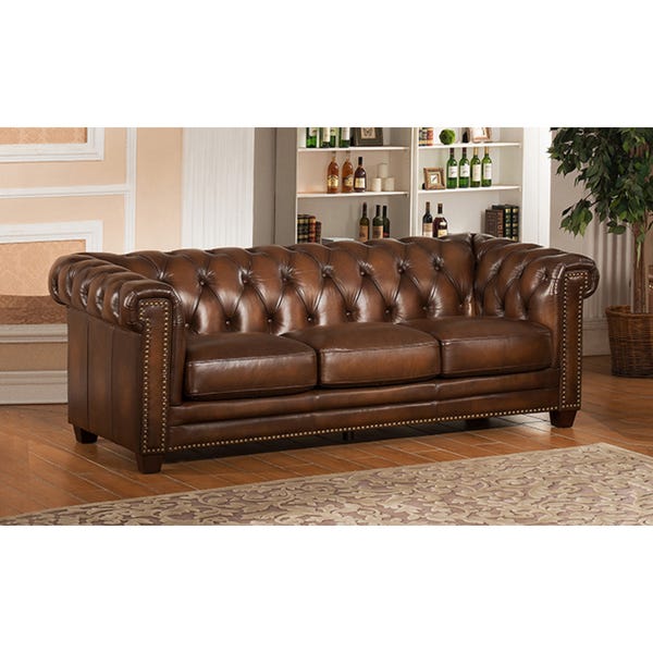 Shop Hickory Brown Leather Chesterfield Sofa and Two Chair Set .