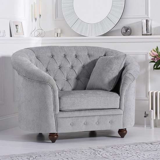Astoria Chesterfield Sofa Chair In Grey Plush Fabric | Furniture .