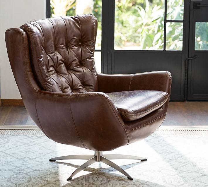 Wells Brown Tufted Leather Swivel Armcha