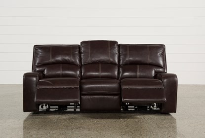 Clyde Dark Brown Leather Power Reclining Sofa W/Power Headrest .