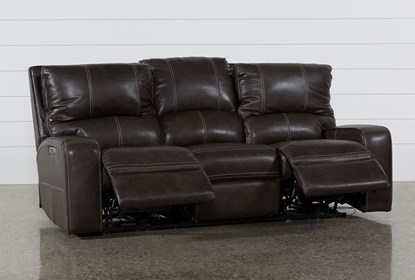 Clyde Grey Leather Power Reclining Sofa W/Power Headrest & Usb .