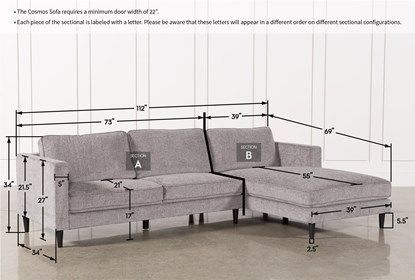 Cosmos Grey 2 Piece Sectional Sofa with Right Arm Facing Chaise .