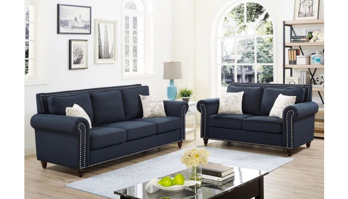 Trevino Dark Blue Linen Sofa S