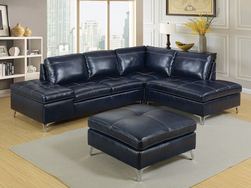 CM6178 3 pc Sadie dark blue leather gel upholstered sectional sofa .