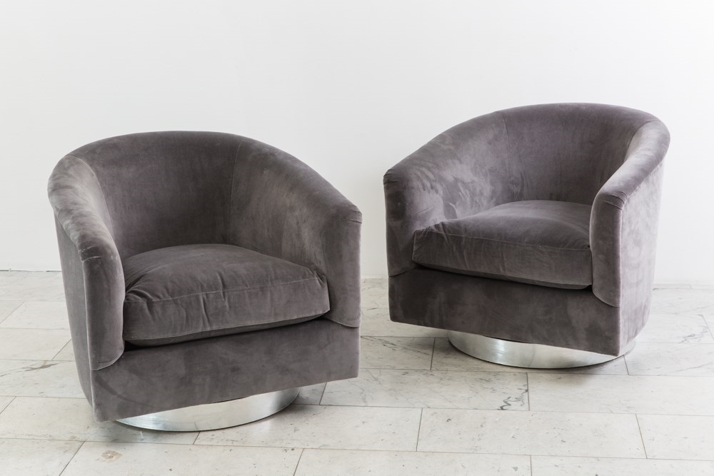 Pair Dark Gray Swivel Chairs by Milo Baughman on artn