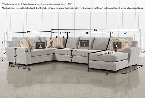 Delano Smoke 3 Piece Sectional | 3 piece section