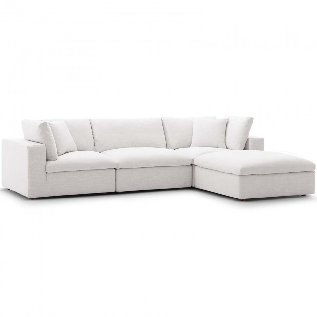 Commix Beige Down Filled Overstuffed 4 Piece Sectional Sofa Set .