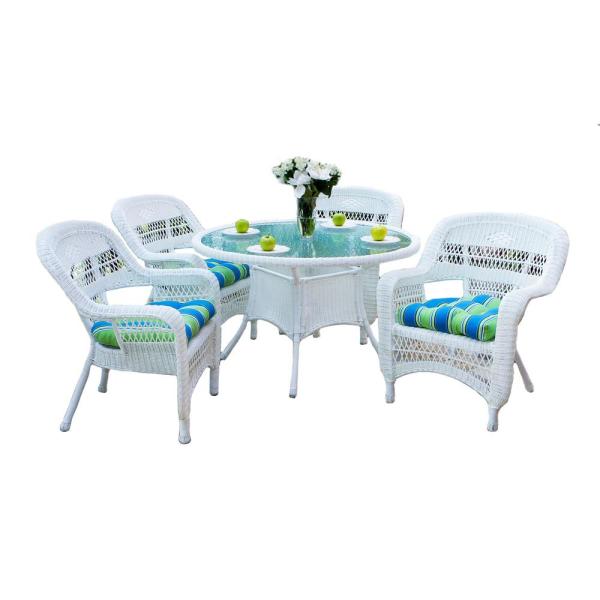 Tortuga Outdoor Portside White 5-Piece Wicker Outdoor Dining Set .