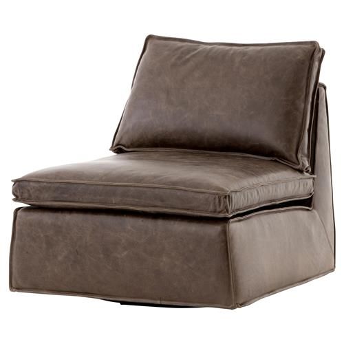 Essa Modern Rustic Espresso Leather Armless Swivel Lounge Chair .