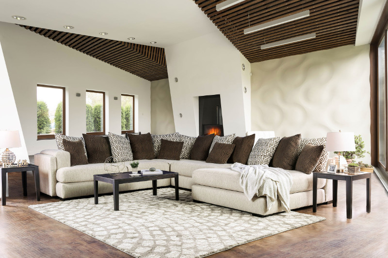 SM5180 3 pc Giulana cream woven fabric sectional sofa s