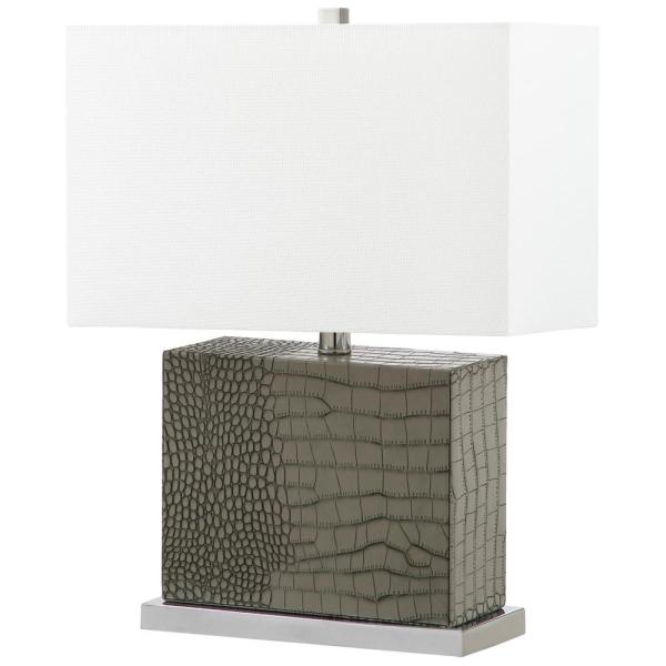 Safavieh Delia 20.5 in. Grey Faux Alligator Table Lamp with Off .