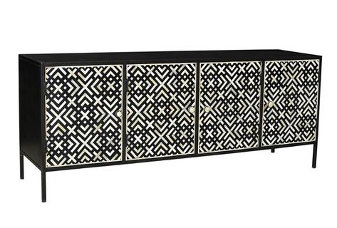 Geo Pattern Black And White Bone Inlay Sideboard | Living Spaces .