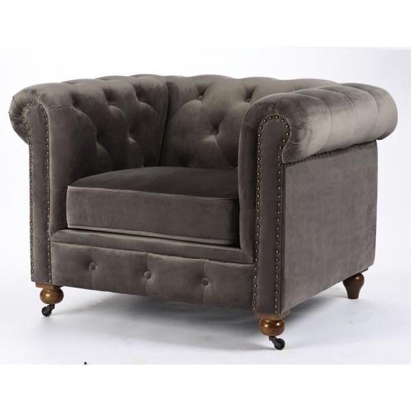 Home Decorators Collection Gordon Grey Velvet Arm Chair 0849600120 .