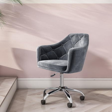 Marley Grey Velvet Office Swivel Chair with Button Back £129 in .