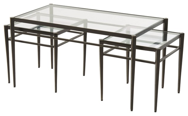 Lescot Dark Gunmetal Bronze Coffee Table and Nesting Tables with .
