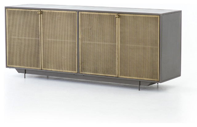 73" Fedele Sideboard Metal Perforated Brass Gunmetal Contemporary .
