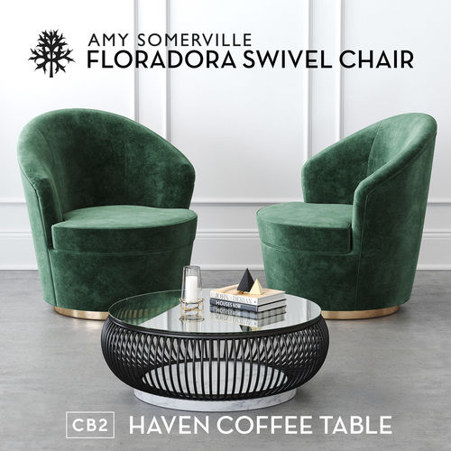 Floradora Swivel chair with CB2 Haven coffee table
