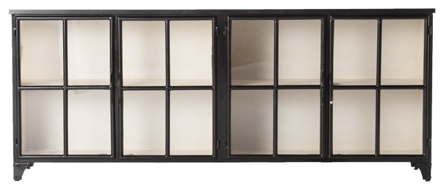 Corden Industrial Black Iron Sideboard With Glass Doors .