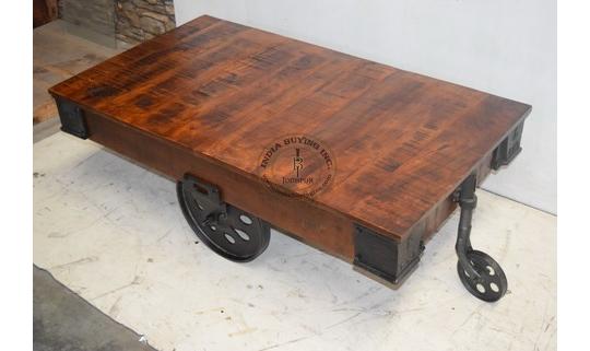 INDUSTRIAL IRON WOODEN TROLLEY WITH CAST IRON WHEEL .