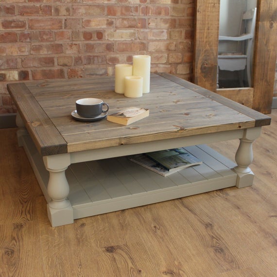 Large Square Handmade Solid Pine Farmhouse Coffee Table | Et