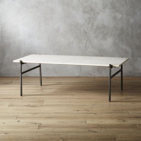 Shop Large Slab Marble Coffee Table with Antiqued Silver Base .