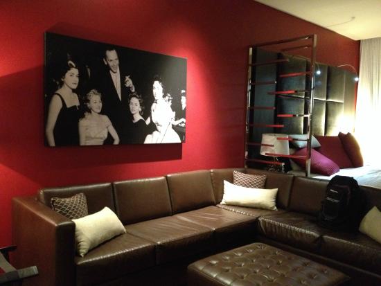 Sectional sofa with photo of Frank - Golden Gate Hotel & Casino .