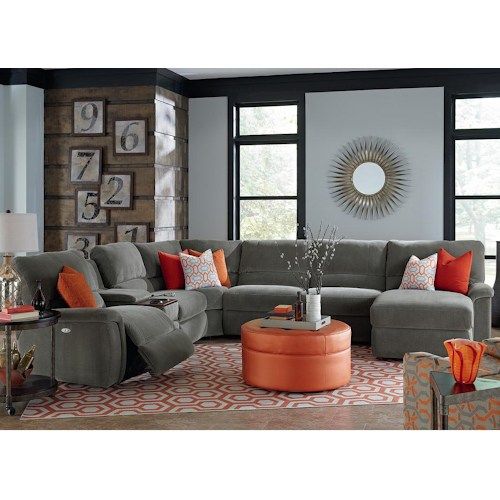 ASPEN Seven Piece Power Reclining Sectional Sofa with Cupholders .