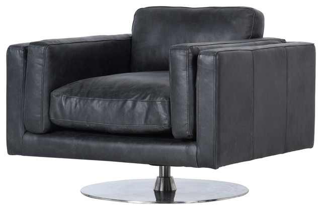 Locke Modern Ebony Black Leather Swivel Chair - Contemporary .
