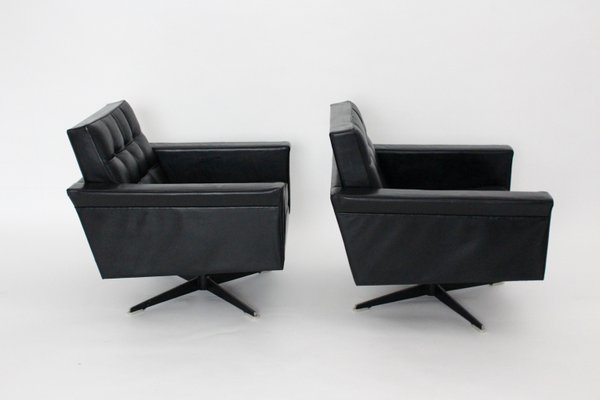 Black Leather Swivel Chairs by Johannes Spalt, 1960s, Set of 2 for .