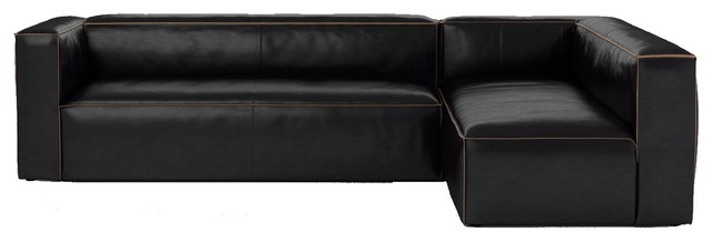 Nolita Saddle Black Leather Modular Sectional Sofa - Contemporary .