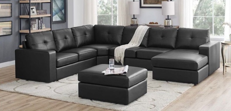 7 pc Latitude Run black faux leather modular sectional sofa set .